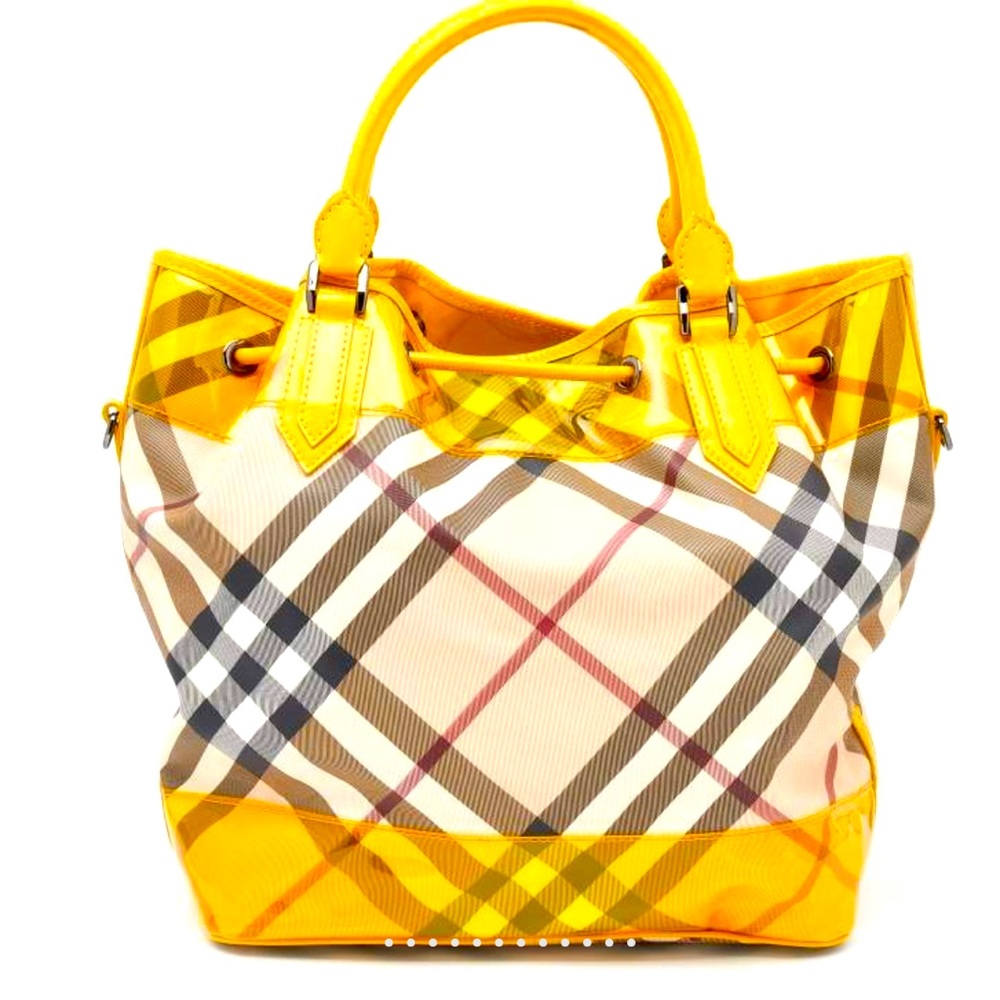 AUTHENTIC Burberry Beige/Yellow Nova check PVC and patent leather Tote